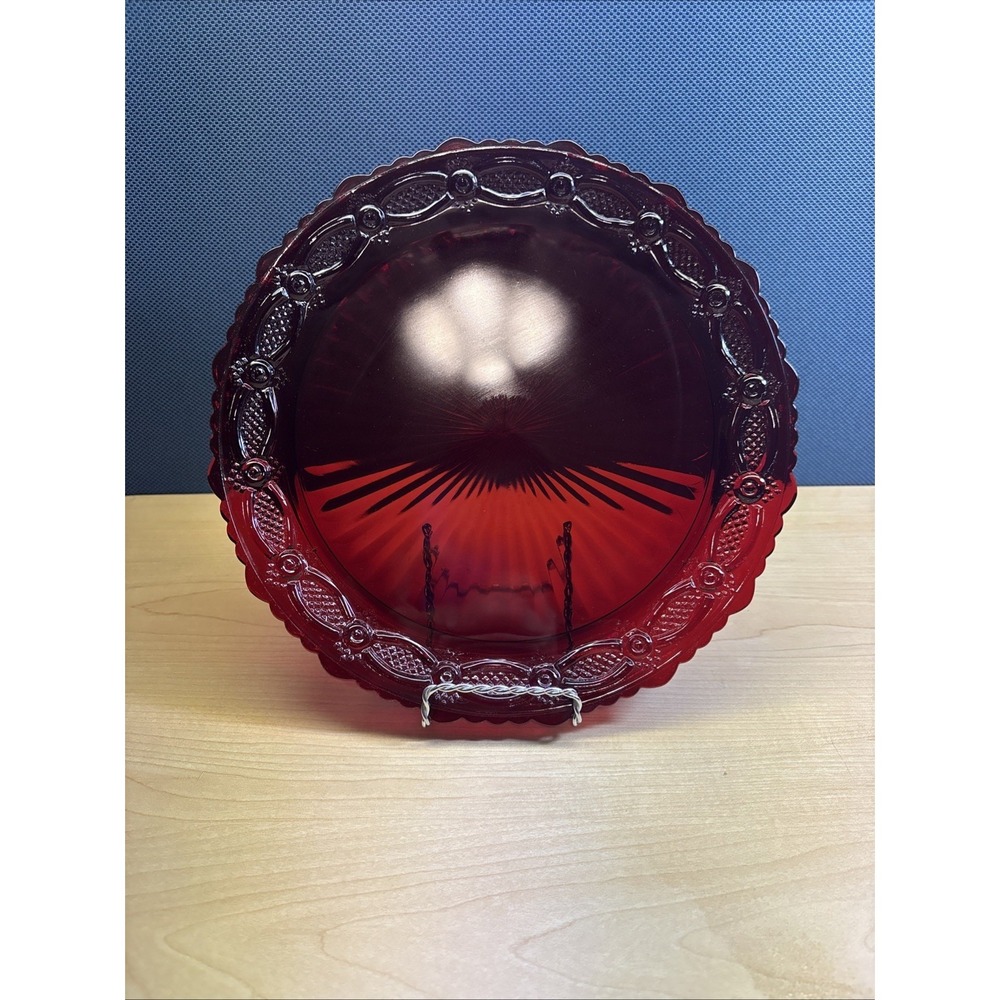 Avon 1876 Cape Cod Dinner Plate 10.5" Ruby Red Pressed Glass Vintage Set of 4